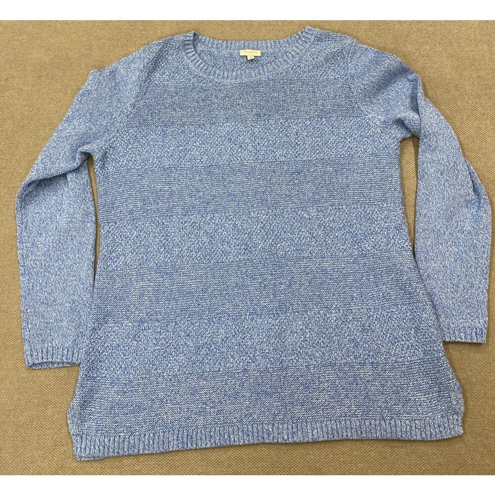 Talbots Women's Blue White Woven Stripe 3/4 Sleeve lightweight Sweater, Large